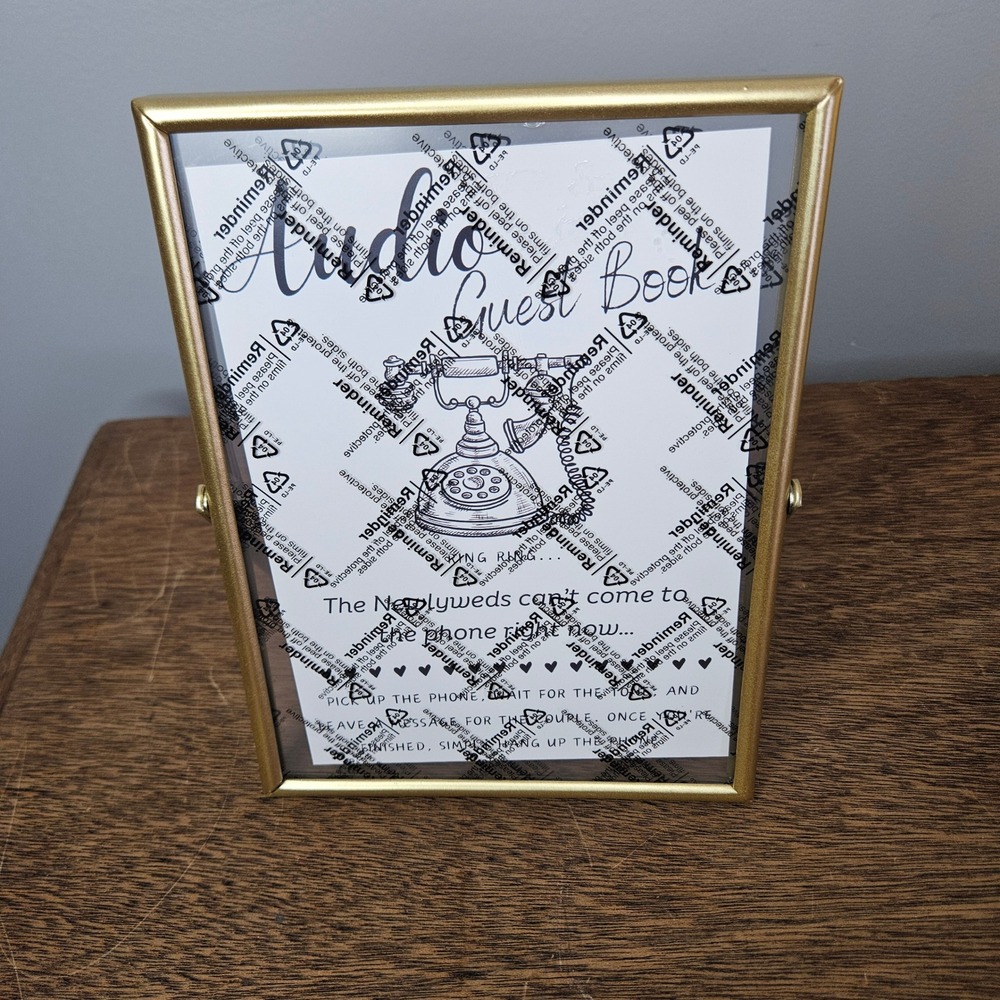 Gold Audio Guest Book Wedding Sign 6x8 Gold Frame Tabletop Decor Phone‎ Message